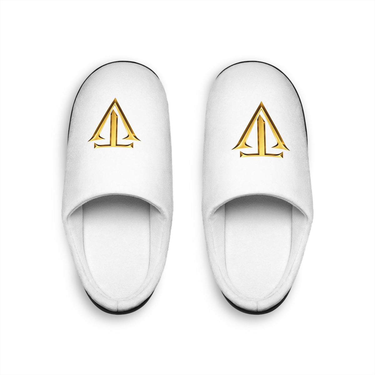 Men's White Indoor Slippers with Gold Delta Emblem